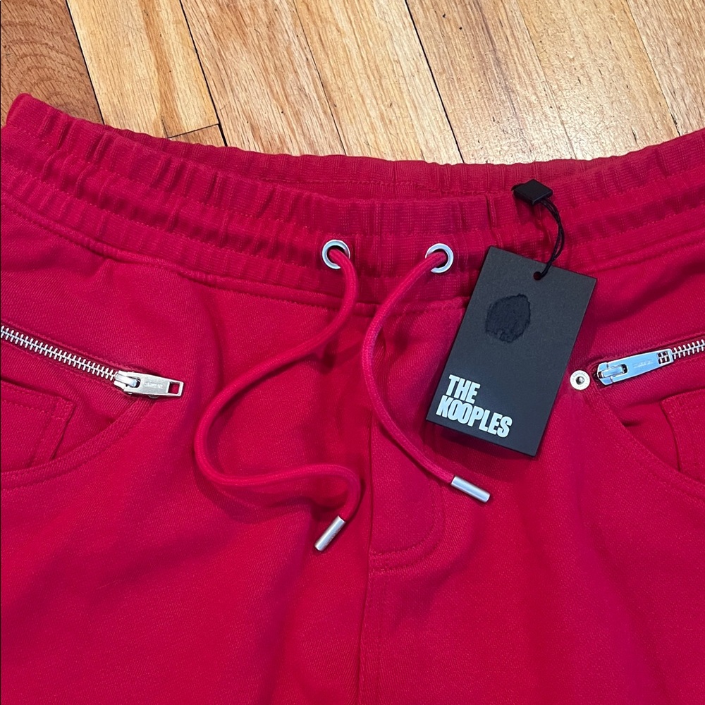 The Kooples Red Drawstring Joggers with Silver Zippers - Picture 2 of 7
